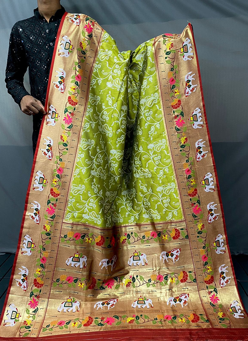 Light Green Paithani Silk Pant Suit